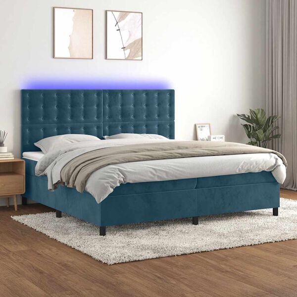 vidaXL Letto a Molle con Materasso e LED Blu Scuro 200x200 cm