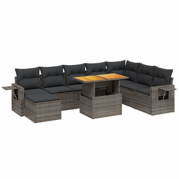 vidaXL Set Divano da Giardino 9 pz con Cuscini Grigio in Polyrattan