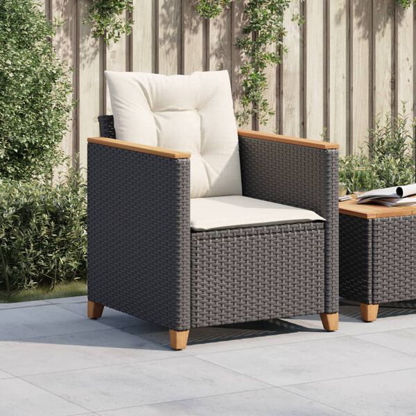 vidaXL Poltrona da Giardino con Cuscini in Polyrattan Nero