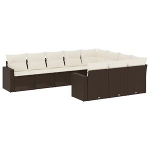 vidaXL Set Divani da Giardino 10pz con Cuscini in Polyrattan Marrone