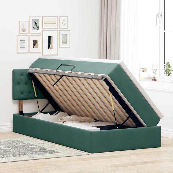 vidaXL Letto con Contenitore Verde Scuro 100 x 200 cm Velluto