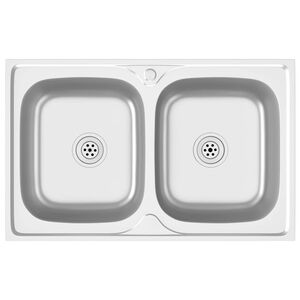 vidaXL Lavello Cucina Doppia Vasca 800x500x155 mm Argento Acciaio Inox