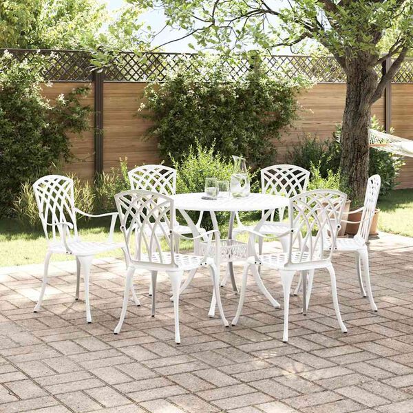 vidaXL Set da Pranzo per Giardino 7 pcs Bianco Alluminio