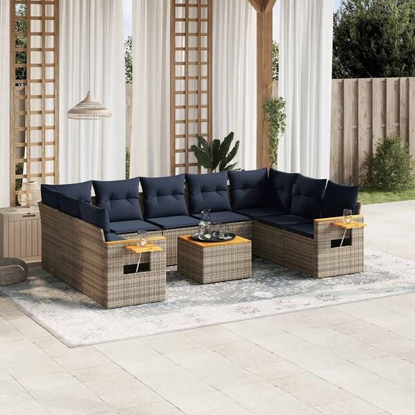 vidaXL Set Divani da Giardino 10 pz con Cuscini Grigio in Polyrattan