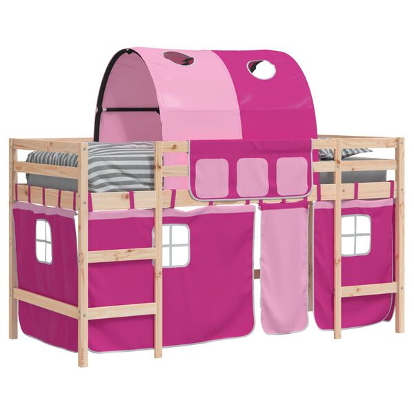 vidaXL Letto a Soppalco con Tunnel Bambini Rosa 90x200cm Massello Pino