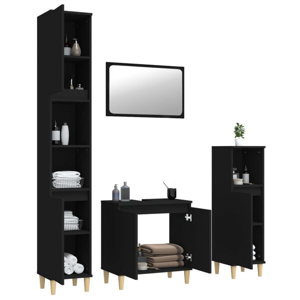 vidaXL Set Mobili da Bagno 4 pz Nero in Legno Multistrato