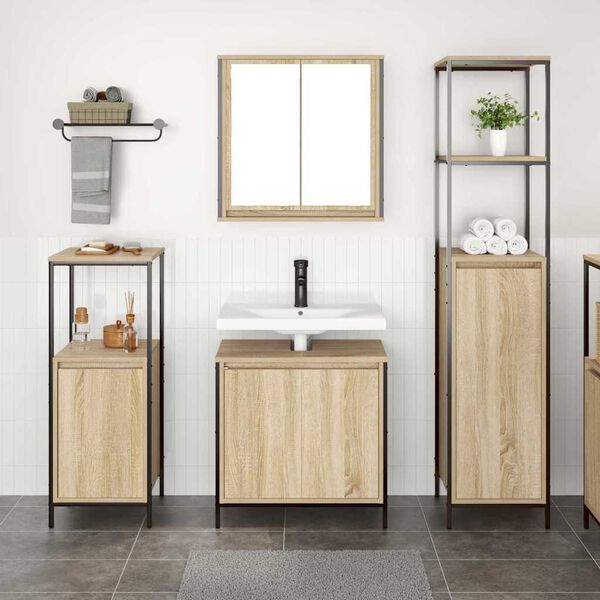 vidaXL Set di mobili per il bagno con porta 3 pcs Rovere Sonoma e Nero