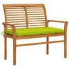 vidaXL Panca da Giardino con Cuscino Verde Brillante 112 cm Legno Teak