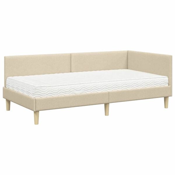 vidaXL Struttura Letto Angolare con Materasso 2 pcs Crema Tessuto