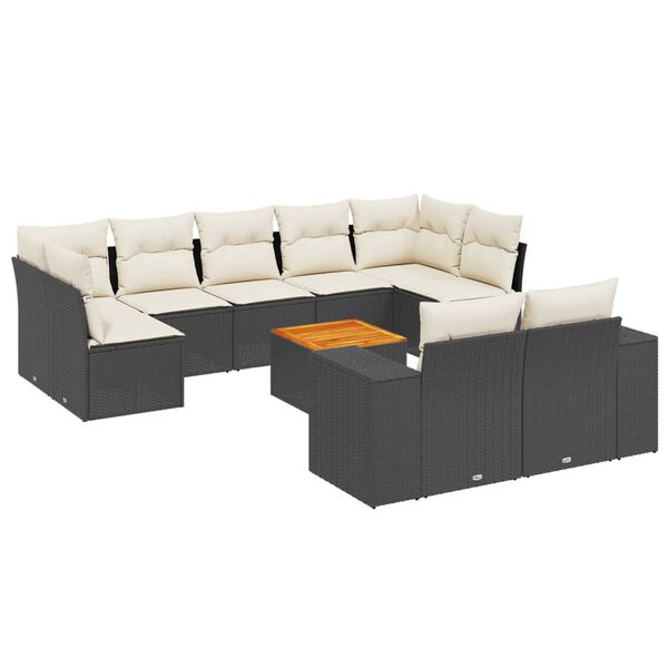 vidaXL Set Divani da Giardino 10pz con Cuscini in Polyrattan Nero