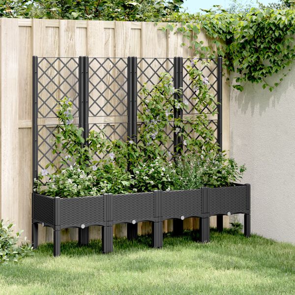 vidaXL Fioriera da Giardino con Traliccio Nera 160x40x142 cm in PP