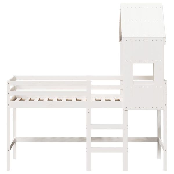 vidaXL Letto Soppalco con Scala e Tetto Bianco 90x190 cm Massello Pino