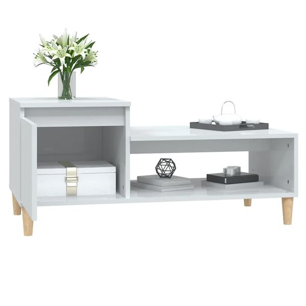 vidaXL Tavolino da Salotto Bianco Lucido 100x50x45cm Legno Multistrato
