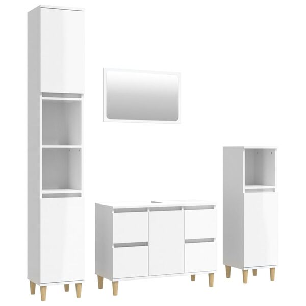vidaXL Set Mobili da Bagno 4 pz Bianco Lucido in Legno Multistrato