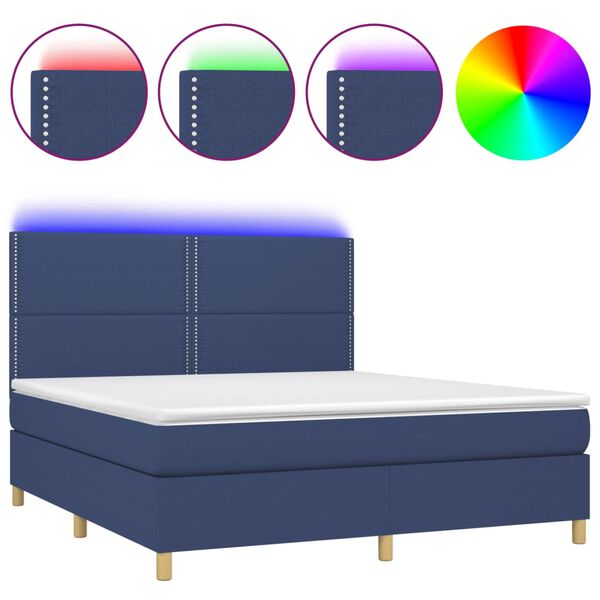 vidaXL Letto a Molle con Materasso e LED Blu 180x200 cm in Tessuto