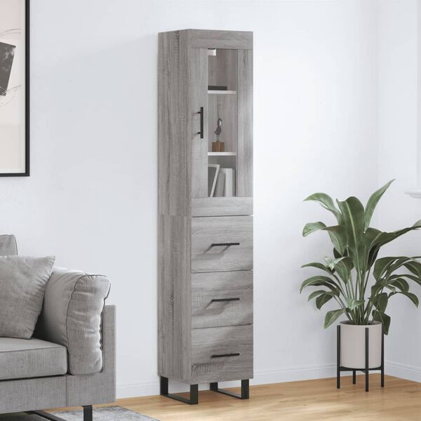 vidaXL Credenza Grigio Sonoma 34,5x34x180 cm in Legno Multistrato