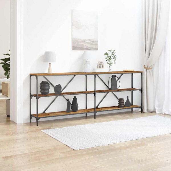 vidaXL Tavolo consolle con lo scaffale Legno vecchio 200 x 30 x 75 cm