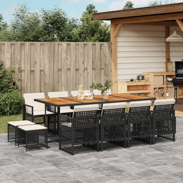 vidaXL Set da Pranzo da Giardino 13pz con Cuscini Nero in Polyrattan