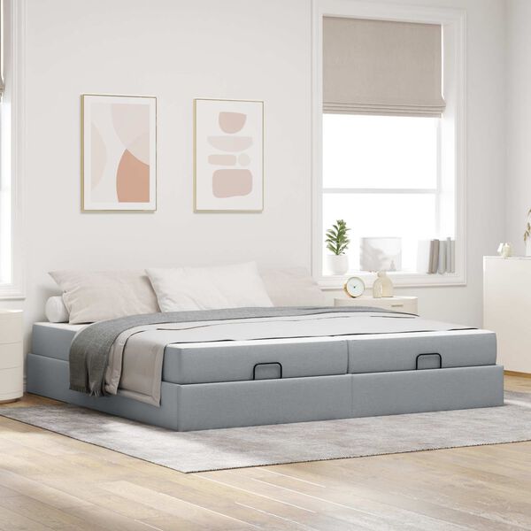 vidaXL Struttura letto con materasso 2 pcs Grigio chiaro Tessuto