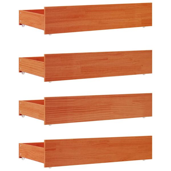 vidaXL Cassetti per Letto 4pz Marrone Cera in Legno Massello di Pino