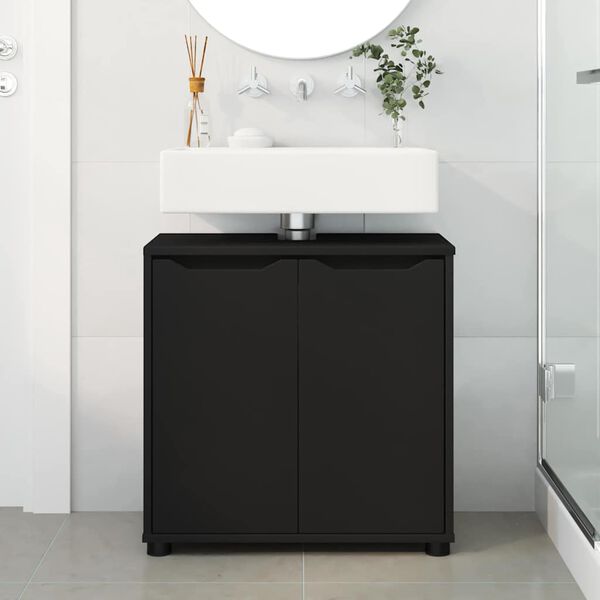 vidaXL Mobile per lavabo da bagno con lo scaffale Nero 60 x 30 x 60 cm