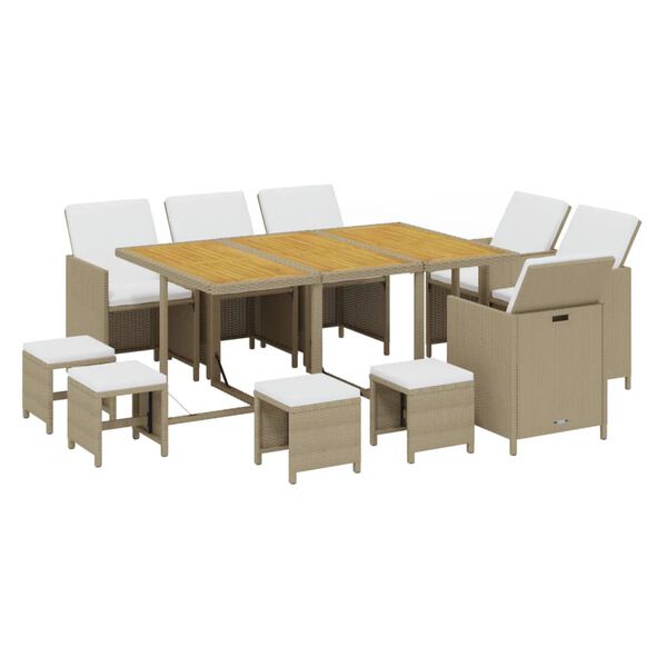 vidaXL Set da Pranzo da Giardino 11 pz con Cuscini in Polyrattan Beige