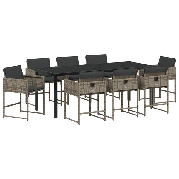 vidaXL Set da Pranzo per Giardino con cuscino 9 pcs Grigio polyrattan