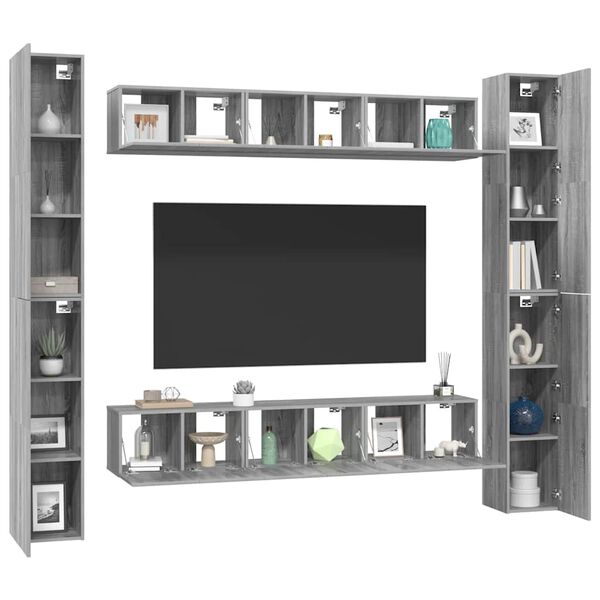 vidaXL Set di Mobili Porta TV 6 pz Grigio Sonoma in Legno Multistrato
