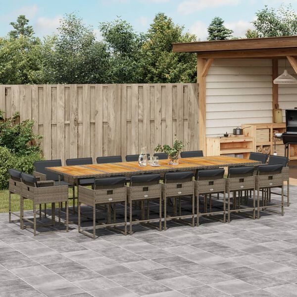 vidaXL Set da Pranzo da Giardino 17pz con Cuscini Grigio in Polyrattan