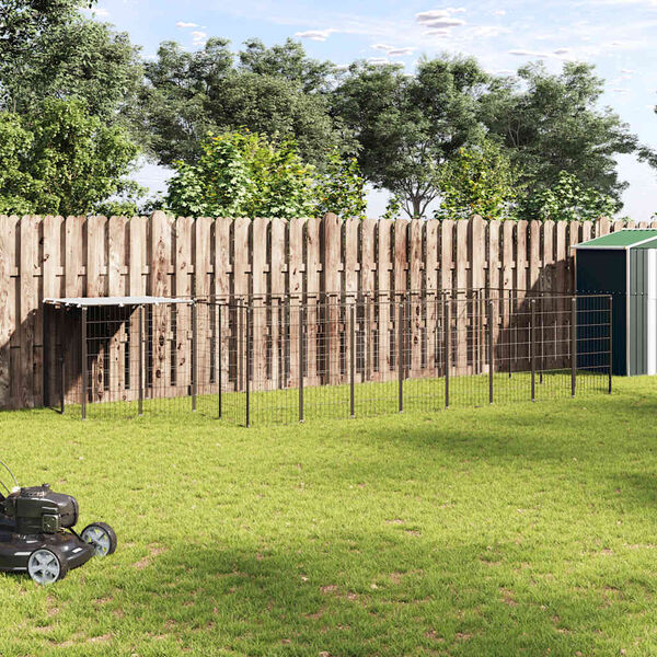 vidaXL Gabbia per Cani Nera 10,89 m&sup2; in Acciaio