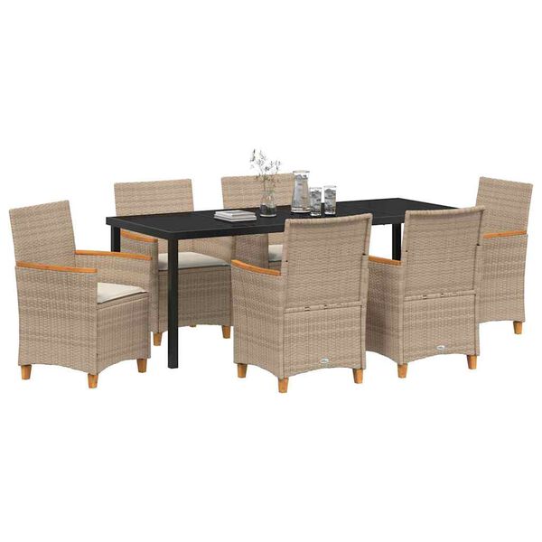 vidaXL Set da Pranzo per Giardino 7 pcs Beige polyrattan