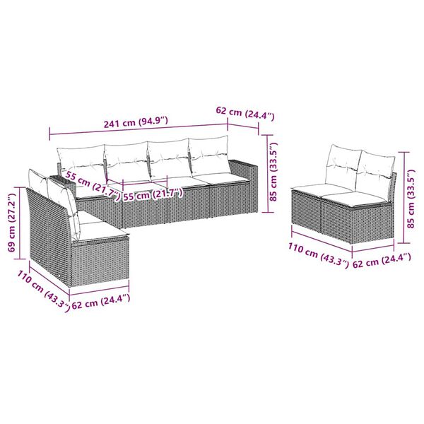 vidaXL Set Divani da Giardino 8 pz con Cuscini Marrone in Polyrattan