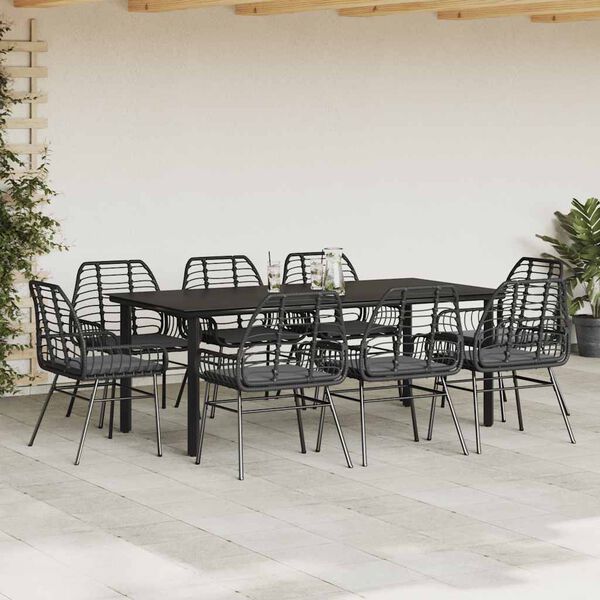 vidaXL Set da Pranzo da Giardino 9 pz con Cuscini Polyrattan Vetro