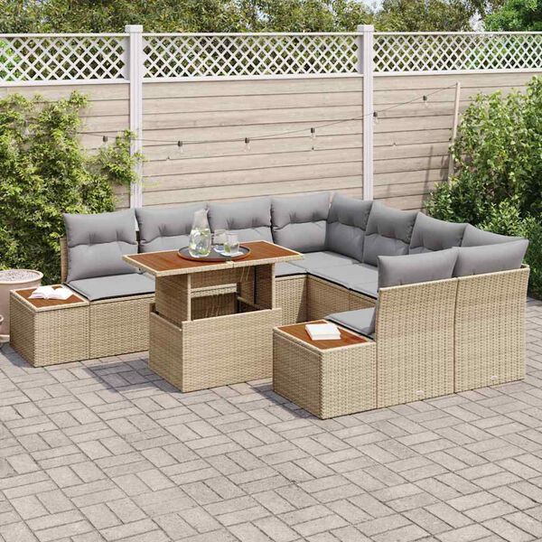 vidaXL Set da Pranzo per Giardino con cuscino 9 pcs Beige e grigio