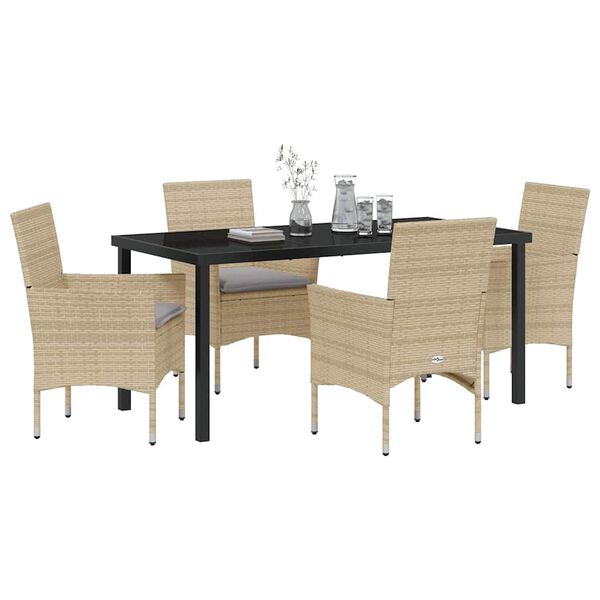 vidaXL Set da Pranzo per Giardino con cuscino 5 pcs Beige polyrattan