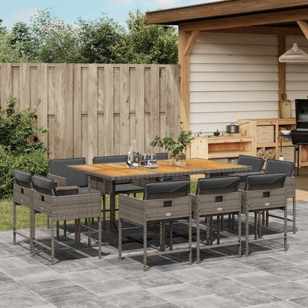 vidaXL Set da Pranzo da Giardino 11pz con Cuscini in Polyrattan Grigio