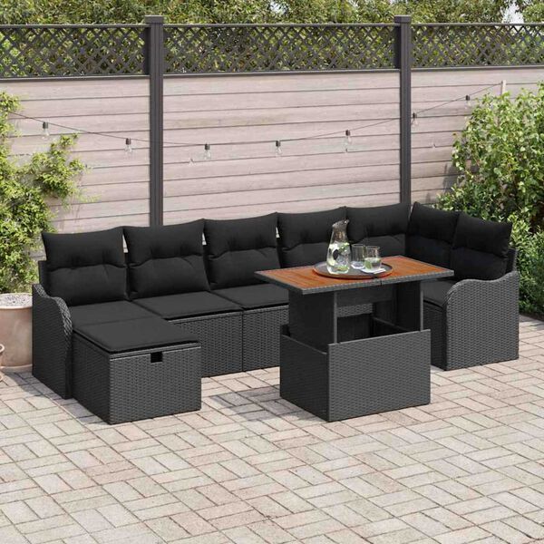 vidaXL Set Divano da Giardino con archiviazione 8 pcs Nero Poly Rattan