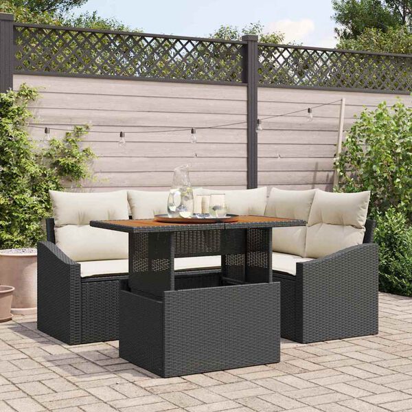 vidaXL Set Divano da Giardino con archiviazione 5 pcs Nero Poly Rattan