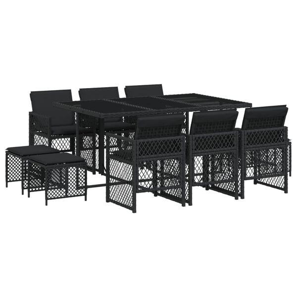 vidaXL Set da Pranzo da Giardino 11 pz con Cuscini in Polyrattan Nero