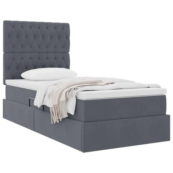 vidaXL Letto con contenitore e materasso Grigio scuro 90 x 190 cm
