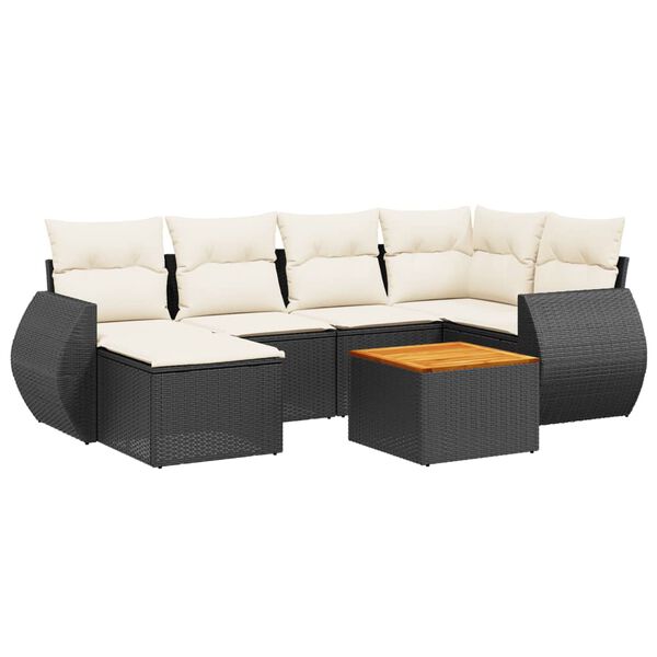 vidaXL Set Divani da Giardino con Cuscini 7pz Nero Polyrattan