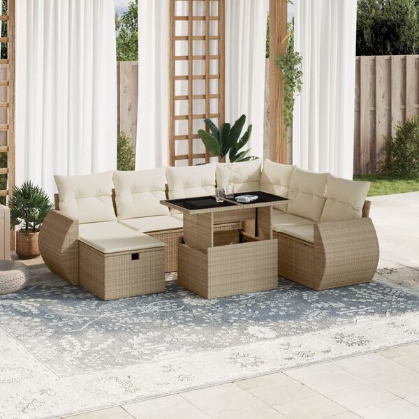 vidaXL Set Divano da Giardino 8 pz con Cuscini Beige in Polyrattan