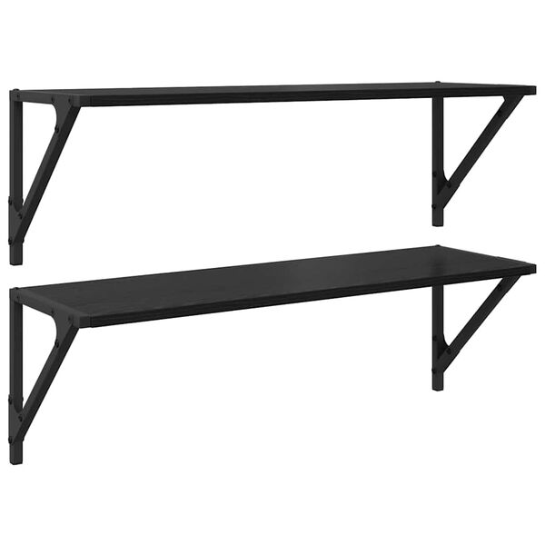 vidaXL Scaffali da parete 2 pcs Rovere Nero 80 x 25 x 25,5 cm