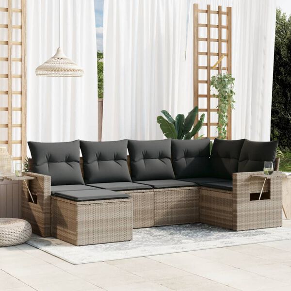 vidaXL Set Divano da Giardino 6pz con Cuscini Grigio Chiaro Polyrattan