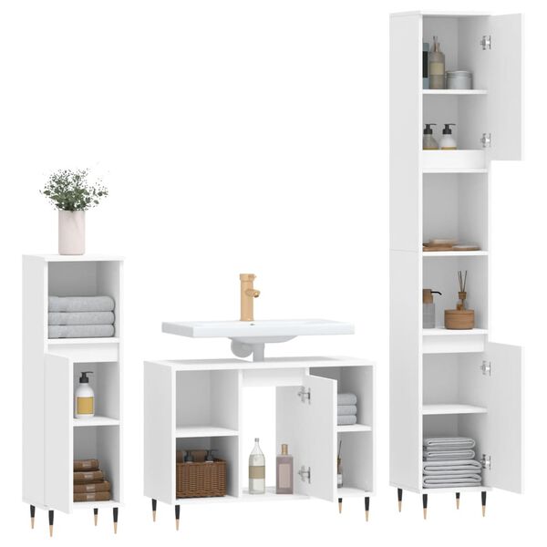 vidaXL Set Mobili da Bagno 3 pz Bianco in Legno Multistrato