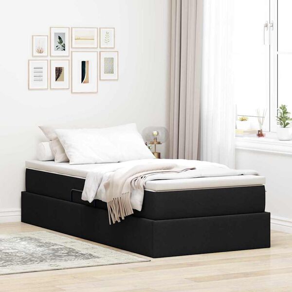 vidaXL Letto con contenitore e materasso Nero 90 x 190 cm Poliestere