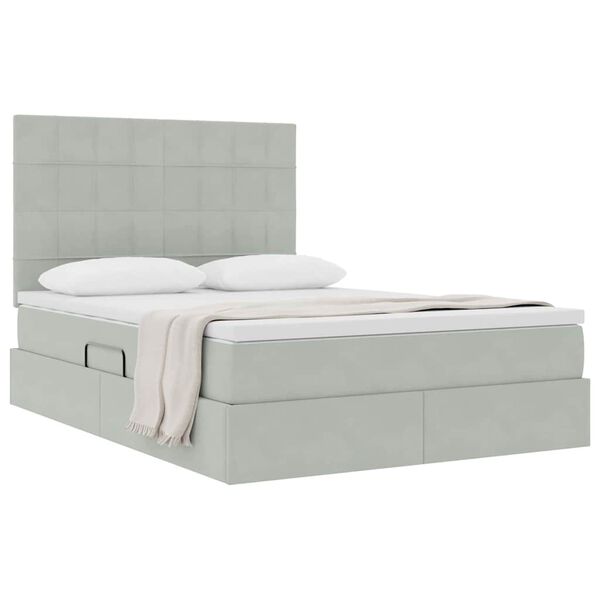 vidaXL Letto con contenitore e materasso Grigio chiaro 140 x 190 cm