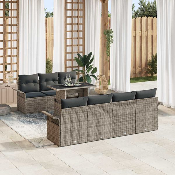 vidaXL Set Divano da Giardino 8 pcs Grigio Rattan in Polipropilene
