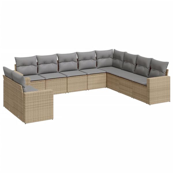 vidaXL Set Divano da Giardino 10 pz con Cuscini Beige in Polyrattan