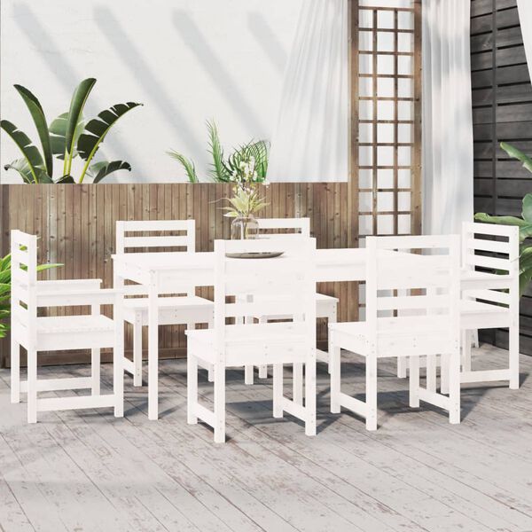 vidaXL Set da Pranzo per Giardino 7pz Bianco in Legno Massello di Pino